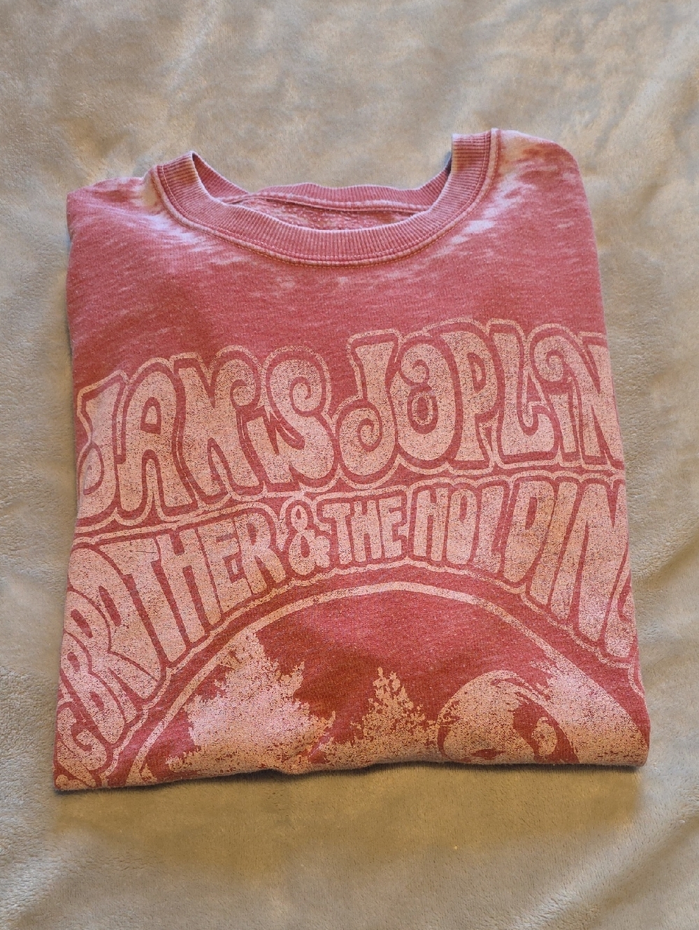 Recycled Karma Janis Joplin Burnout-Style Coral Crewneck Sweatshirt EUC